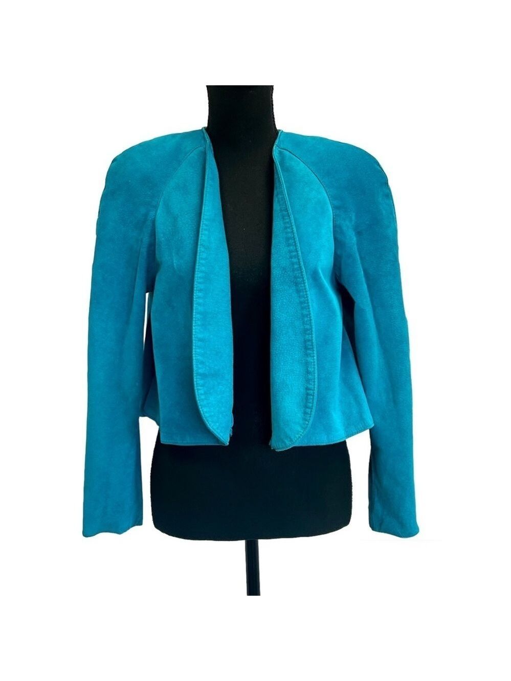 Danier leather blue suede vintage retro open front blazer jacket Sz XS